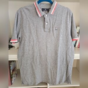 Psycho Bunny Gray Polo with Red and White Accents